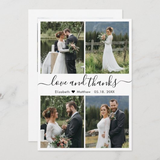 Liebe und dank Script Foto Collage Hochzeit Dankeskarte (Vorne/Hinten)
