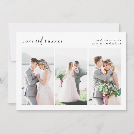 Liebe und dank Script Foto Collage Hochzeit Karte (Vorderseite)