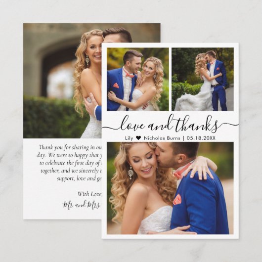 Liebe und dank Script Foto Heart Wedding Dankeskarte (Vorne/Hinten)