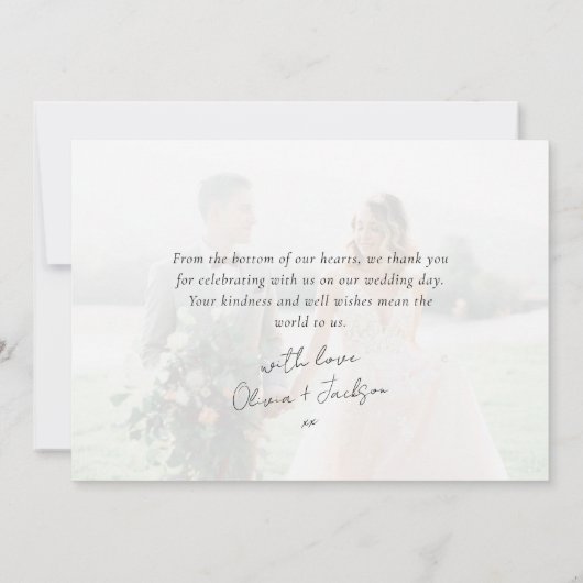 Liebe und Dank Script Foto Hochzeit Dankeskarte (Rückseite)