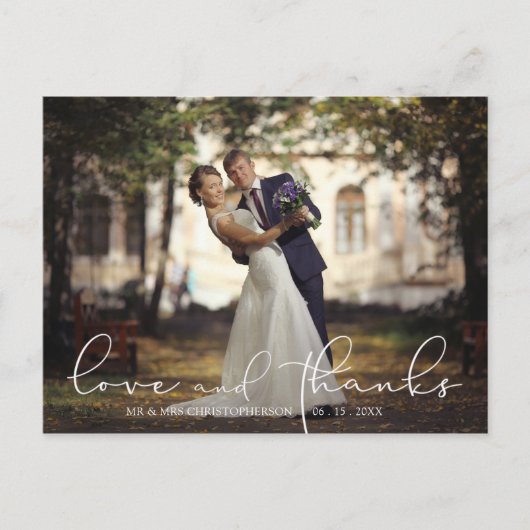 Liebe und dank Script Foto Hochzeit Postkarte (Vorderseite)