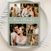 Liebe und dank Script Green Foto Collage Hochzeit Dankeskarte