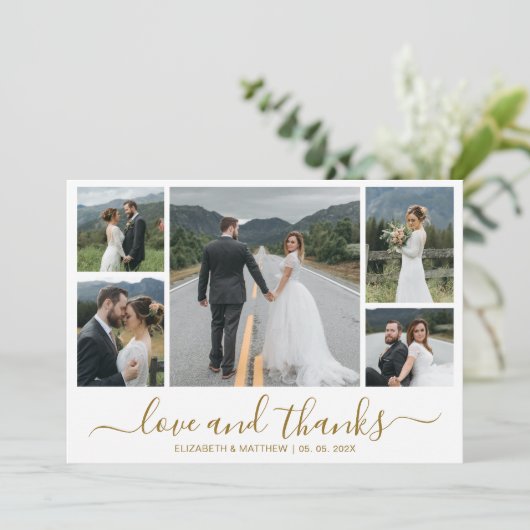 Liebe und dank Script Grid Foto Collage Dankeskarte (Stehend Vorderseite)