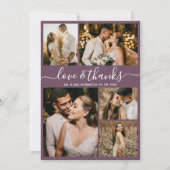 Liebe und Dank Script Mauve Foto Collage Hochzeit Dankeskarte (Vorderseite)