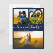 Liebe und Dank Script Navy Hochzeitskampagne Foto Dankeskarte (Vorne/Hinten)