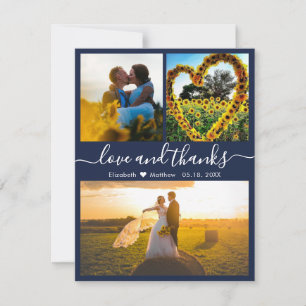 Liebe und Dank Script Navy Hochzeitskampagne Foto Dankeskarte