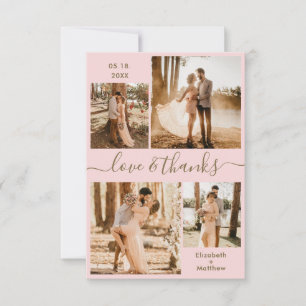 Liebe und dank Script Pink Gold Collage Hochzeit Dankeskarte