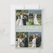 Liebe und dank Script Sage Green Collage Hochzeit Dankeskarte (Vorderseite)