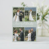 Liebe und dank Script Sage Green Collage Hochzeit Dankeskarte (Stehend Vorderseite)
