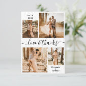 Liebe und Dank Script Schwarz-weiß Collage Wedding Dankeskarte (Stehend Vorderseite)