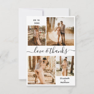 Liebe und Dank Script Schwarz-weiß Collage Wedding Dankeskarte