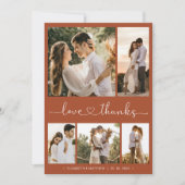 Liebe und dank Script Terracotta Foto Wedding Dankeskarte (Vorderseite)