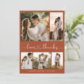 Liebe und dank Script Terracotta Foto Wedding Dankeskarte (Stehend Vorderseite)