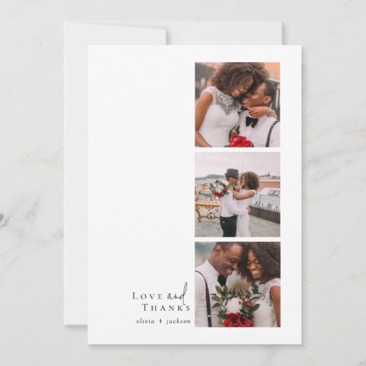 Liebe und Dank Script Triptych Foto Wedding Dankeskarte (Vorderseite)