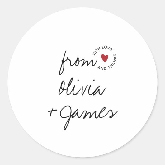Liebe und Dank Simple Script Herz Hochzeit Runder Aufkleber (Vorderseite)