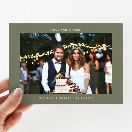 Liebe und Dank Simple Wedding Foto Sage Green Dankeskarte