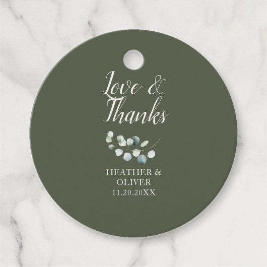 Liebe und Dank Skript Eukalyptus Hochzeit Geschenkanhänger (Vorderseite)