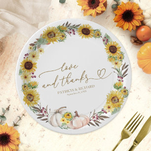 Liebe und Dank Sonnenblumen-Kürbis-Hochzeit Pappteller