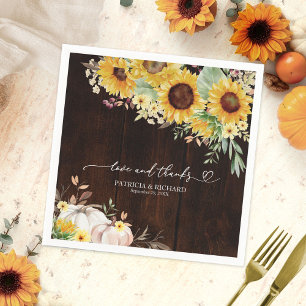 Liebe und Dank Sonnenblumen-Kürbis-Hochzeit Serviette