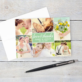 Liebe und Dank Spring Green Wedding Foto Collage Dankeskarte