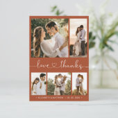 Liebe und Dank Terracotta Script Foto Wedding Dankeskarte (Stehend Vorderseite)