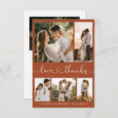 Liebe und Dank Terracotta Script Foto Wedding Dankeskarte (Vorne/Hinten)