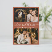 Liebe und Dank Terracotta Wedding Foto Dankeskarte (Stehend Vorderseite)