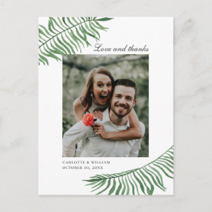 Liebe und Dank. Tropische Blätter Hochzeit Danke Postkarte