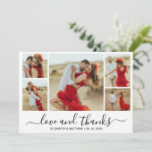 Liebe und Dank Typografie 5 FotoCollage Dankeskarte (Stehend Vorderseite)