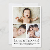 Liebe und Dank Typografie Baby Foto Birth Ankündigung (Vorderseite)