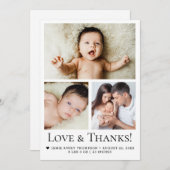 Liebe und Dank Typografie Baby Foto Birth Ankündigung (Vorne/Hinten)