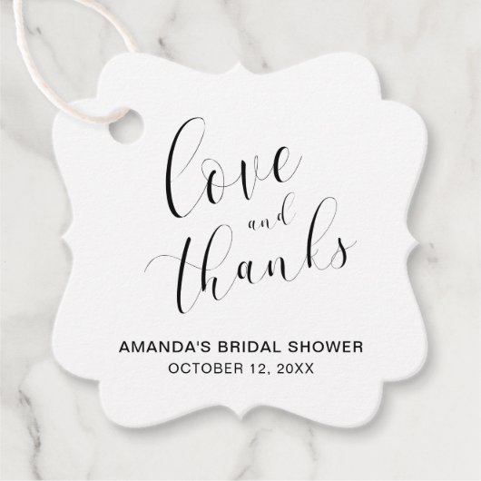 Liebe und Dank Typografie Brautparty Geschenkanhänger (Vorderseite)