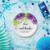 Liebe und dank violetter Blumen, Blumenhochzeit Pappteller (Party)