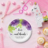 Liebe und dank violetter Blumen, Blumenhochzeit Pappteller (Party)