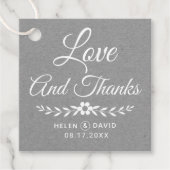 Liebe und dank weißer Typografie graue Hochzeit Geschenkanhänger (Vorderseite)