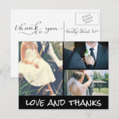 Liebe und Dank White Script Drei Hochzeit Foto Postkarte (Vorne/Hinten)