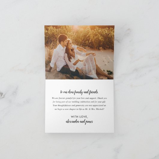 Liebe und Dank White Script Hochzeitsskripte Foto Dankeskarte (Innenseite)