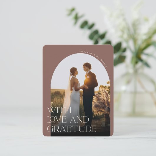 Liebe und Dankbarkeit | Arch Foto Wedding Dankeskarte (Stehend Vorderseite)