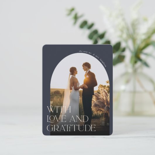 Liebe und Dankbarkeit | Arch Foto Wedding Dankeskarte (Stehend Vorderseite)