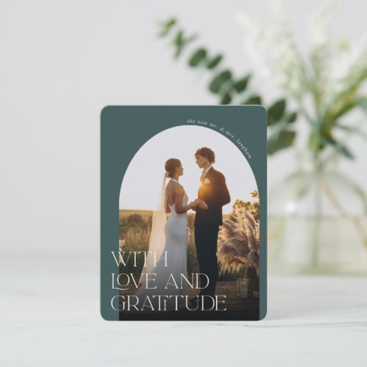 Liebe und Dankbarkeit | Arch Foto Wedding Dankeskarte (Stehend Vorderseite)