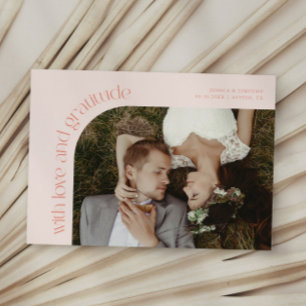 Liebe und Dankbarkeit Pfirsich-Hochzeitsfoto Dankeskarte