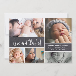 Liebe und Dankbarkeit Schrift Foto Collage Baby Sh Dankeskarte