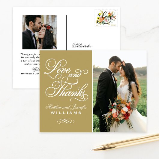 Liebe und danke antikes Hochzeitssemble Foto Viele Postkarte