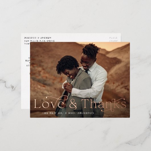 Liebe und danke Foil Wedding Vielen Dank Postcard Folie Einladungspostkarte (Vorderseite/Rückseite)