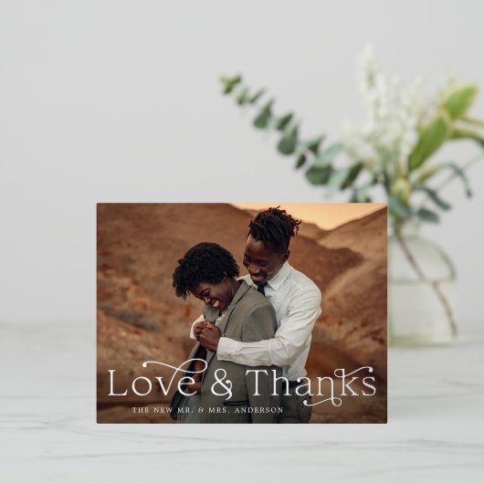 Liebe und danke Foil Wedding Vielen Dank Postcard Folie Einladungspostkarte (Stehend vorne)