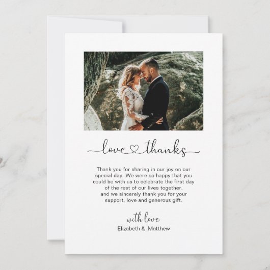 Liebe und Danke Heart Script 2 Foto Hochzeit (Rückseite)