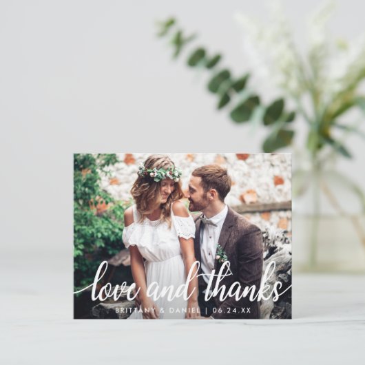 Liebe und danke Moderne Hochzeit Danke Foto Postkarte (Stehend Vorderseite)
