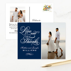 Liebe und danke Navy Blue Wedding Foto Vielen Dank Postkarte