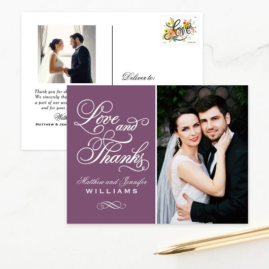 Liebe und Danke Plum Wedding Foto Vielen Dank Postkarte
