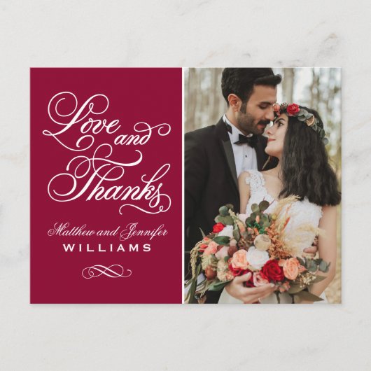 Liebe und danke Red Wedding Foto Vielen Dank Postkarte (Vorderseite)